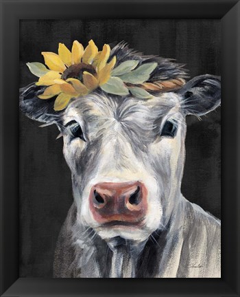 Framed Pretty Cow on Black Print