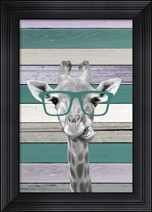 Framed Giraffes Glasses 2 Print