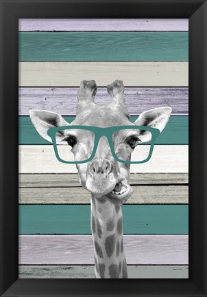 Framed Giraffes Glasses 2 Print