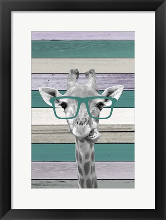 Framed Giraffes Glasses 2 Print