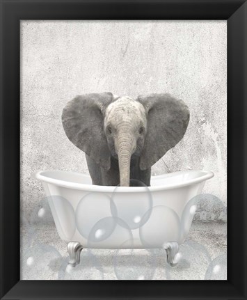 Framed Baby Elephant Bath Print