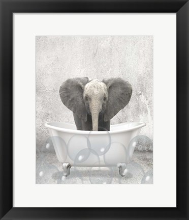 Framed Baby Elephant Bath Print