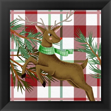 Framed Reindeer Plaid Print