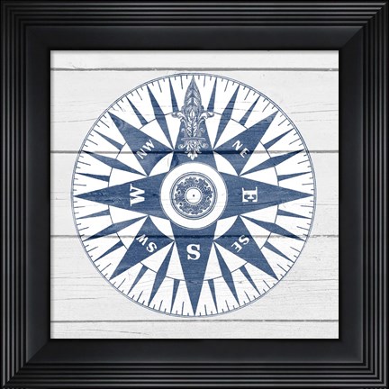 Framed Blue Compass Print