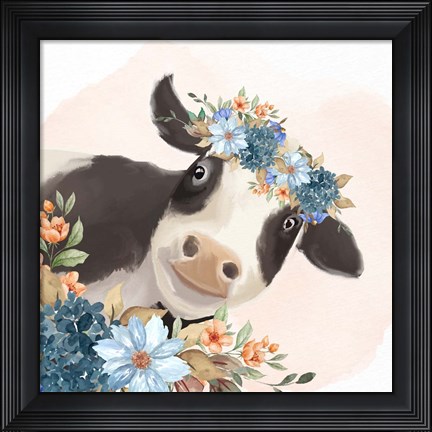 Framed Floral Cow Print