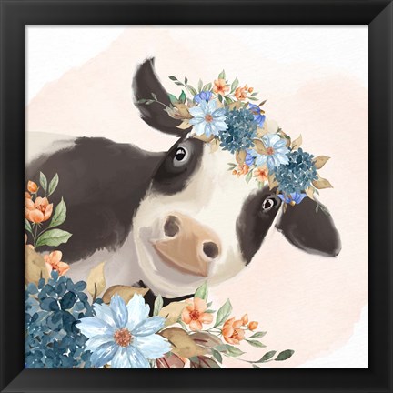 Framed Floral Cow Print