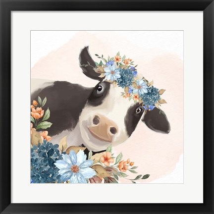 Framed Floral Cow Print