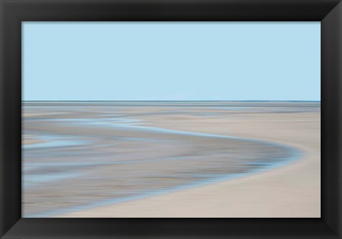 Framed Blue and Beige Beach 1 Print