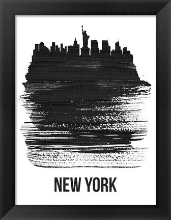 Framed New York Skyline Brush Stroke Black Print