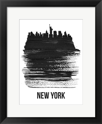 Framed New York Skyline Brush Stroke Black Print