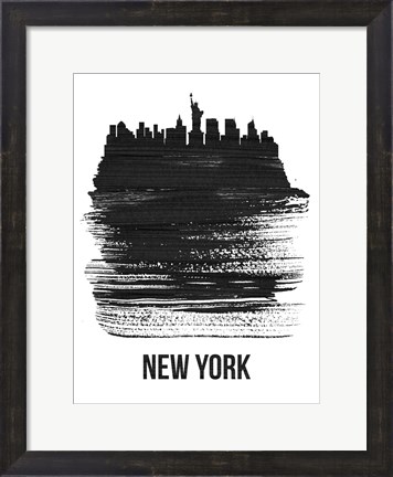 Framed New York Skyline Brush Stroke Black Print