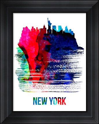 Framed New York Skyline Brush Stroke Watercolor Print