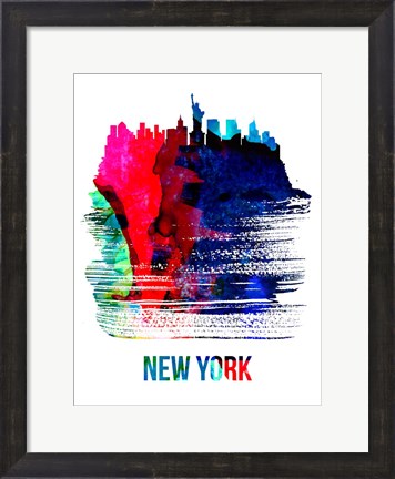 Framed New York Skyline Brush Stroke Watercolor Print