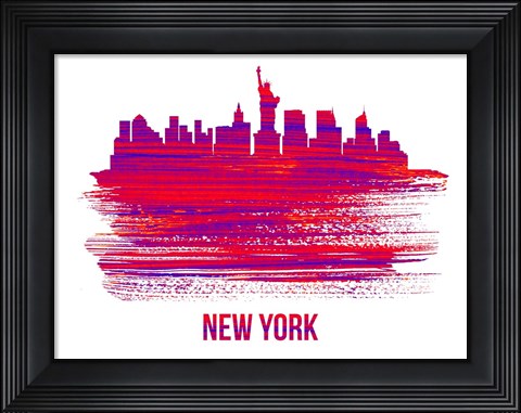 Framed New York Skyline Brush Stroke Red Print