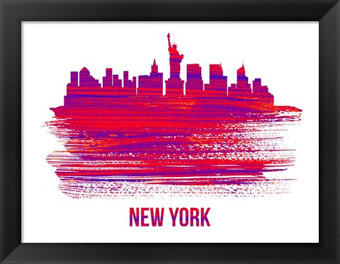 Framed New York Skyline Brush Stroke Red Print