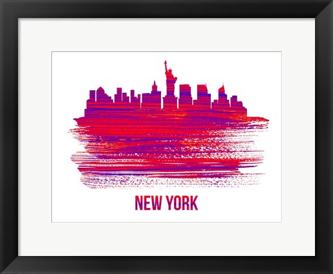 Framed New York Skyline Brush Stroke Red Print