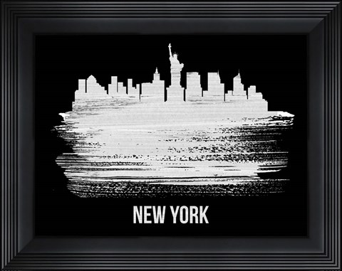 Framed New York Skyline Brush Stroke White Print