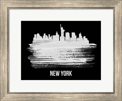 Framed New York Skyline Brush Stroke White Print