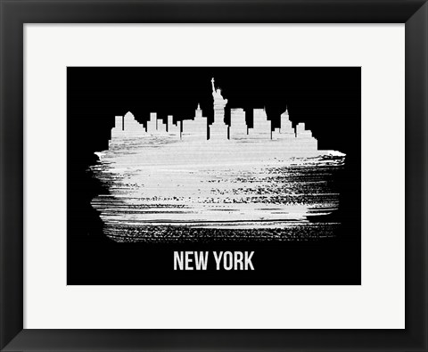 Framed New York Skyline Brush Stroke White Print