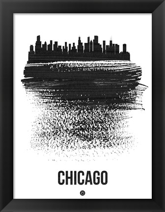 Framed Chicago Skyline Brush Stroke Black Print