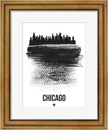 Framed Chicago Skyline Brush Stroke Black Print