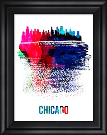 Framed Chicago Skyline Brush Stroke Watercolor Print