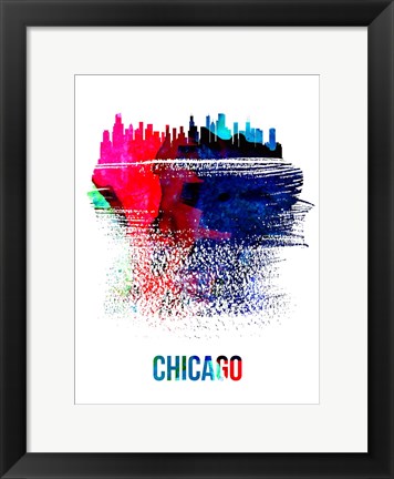 Framed Chicago Skyline Brush Stroke Watercolor Print