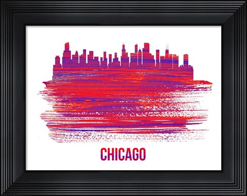 Framed Chicago Skyline Brush Stroke Red Print