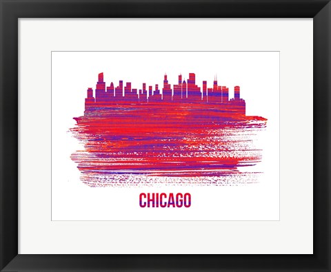 Framed Chicago Skyline Brush Stroke Red Print