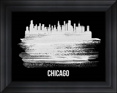 Framed Chicago Skyline Brush Stroke White Print