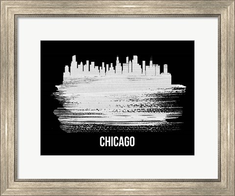 Framed Chicago Skyline Brush Stroke White Print