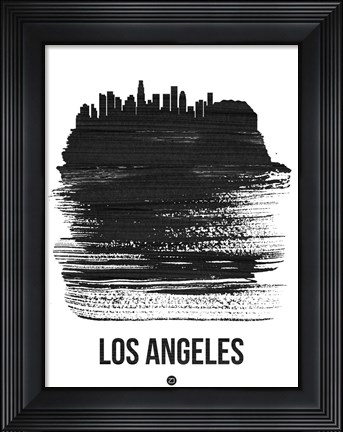 Framed Los Angeles Skyline Brush Stroke Black Print