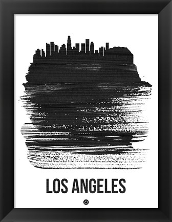 Framed Los Angeles Skyline Brush Stroke Black Print