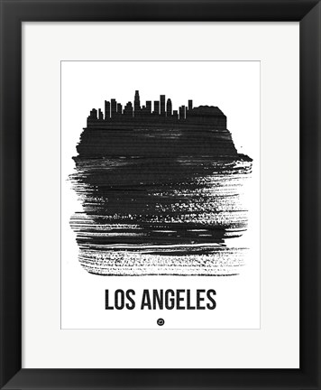 Framed Los Angeles Skyline Brush Stroke Black Print