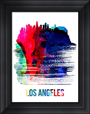 Framed Los Angeles Skyline Brush Stroke Watercolor Print