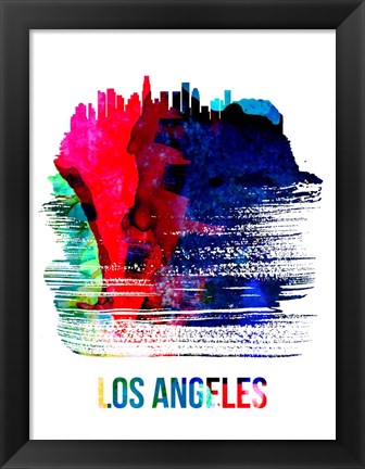 Framed Los Angeles Skyline Brush Stroke Watercolor Print