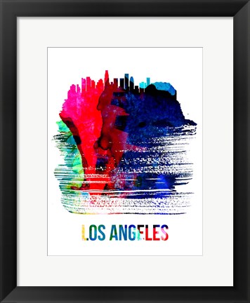 Framed Los Angeles Skyline Brush Stroke Watercolor Print