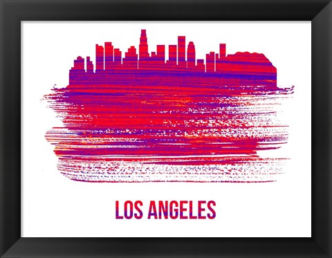 Framed Los Angeles Skyline Brush Stroke Red Print
