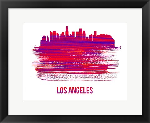 Framed Los Angeles Skyline Brush Stroke Red Print