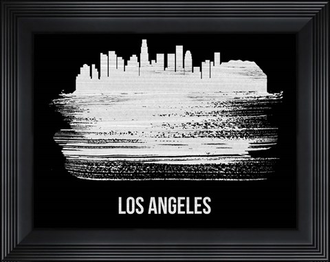 Framed Los Angeles Skyline Brush Stroke White Print