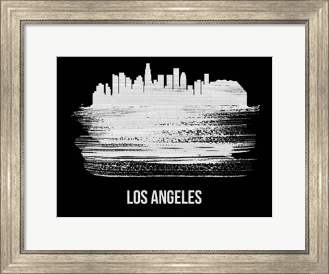 Framed Los Angeles Skyline Brush Stroke White Print