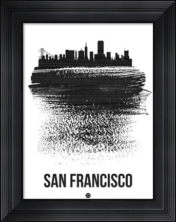 Framed San Francisco Skyline Brush Stroke Black Print