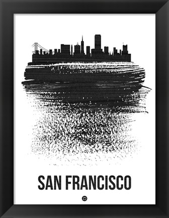 Framed San Francisco Skyline Brush Stroke Black Print