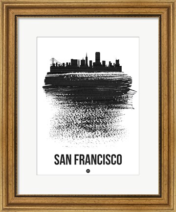 Framed San Francisco Skyline Brush Stroke Black Print