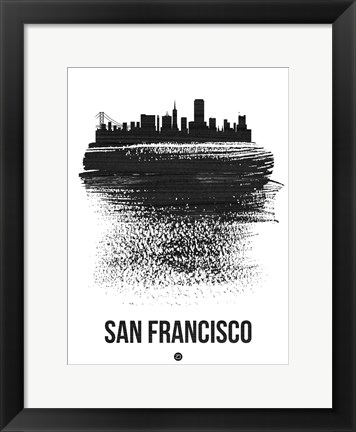 Framed San Francisco Skyline Brush Stroke Black Print