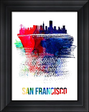 Framed San Francisco Skyline Brush Stroke Watercolor Print