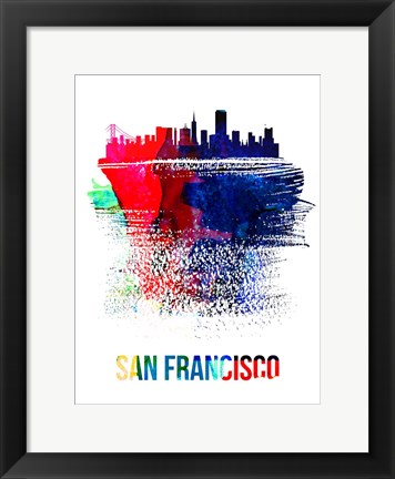 Framed San Francisco Skyline Brush Stroke Watercolor Print