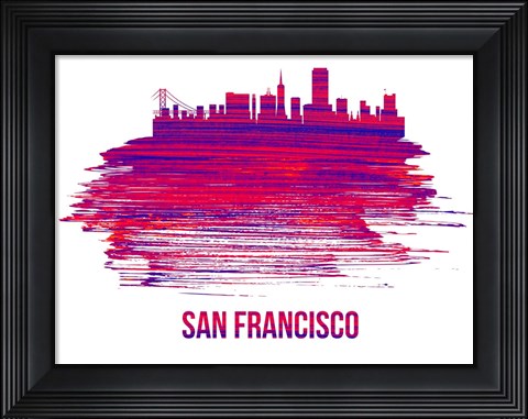 Framed San Francisco Skyline Brush Stroke Red Print