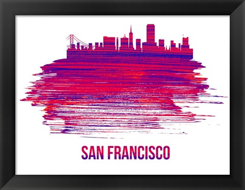 Framed San Francisco Skyline Brush Stroke Red Print