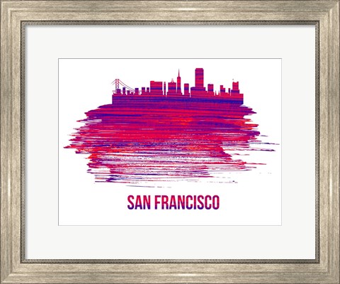 Framed San Francisco Skyline Brush Stroke Red Print